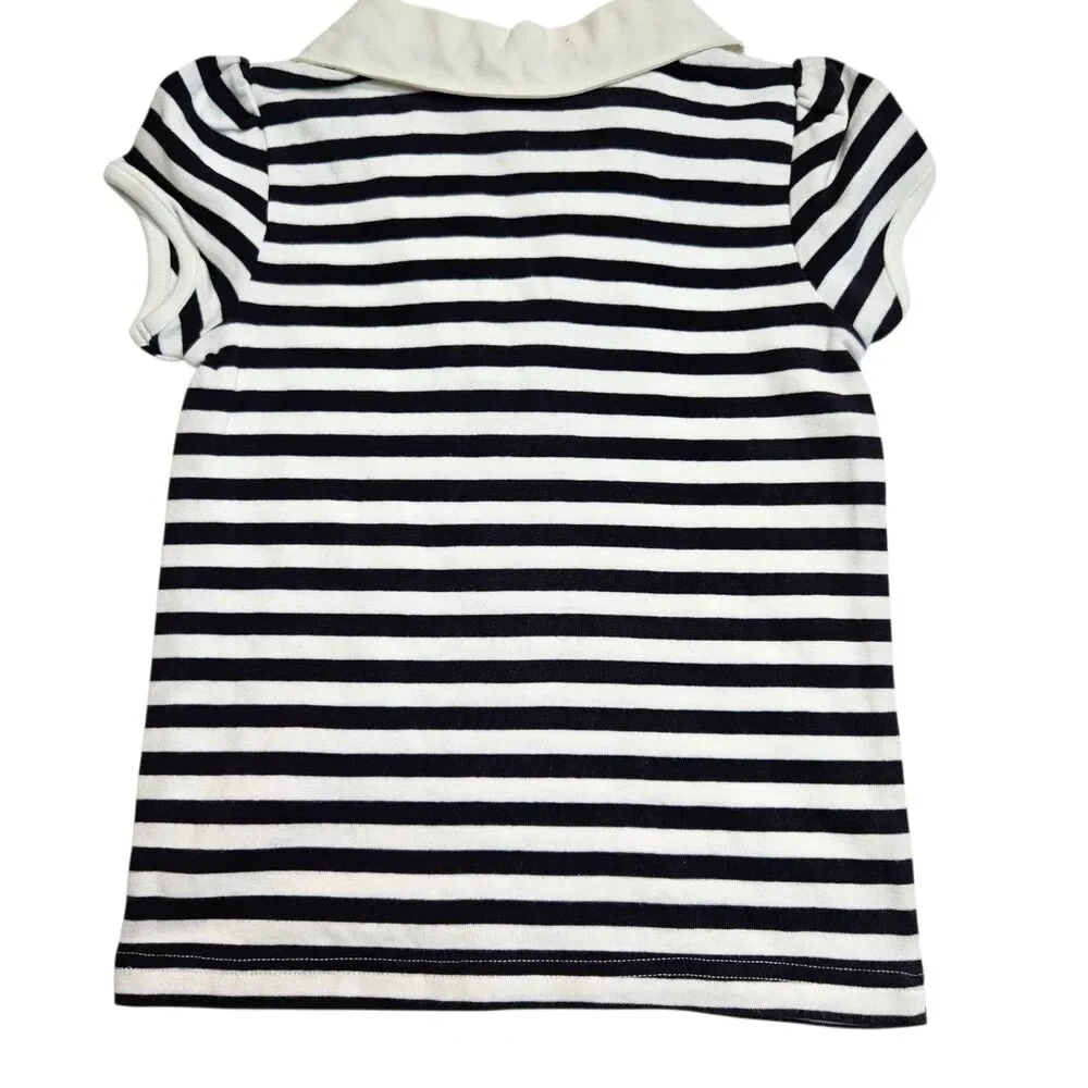 Vintage Gymboree Top Girls Size 5 Black White Striped Polo Bon Voyage Line NWT